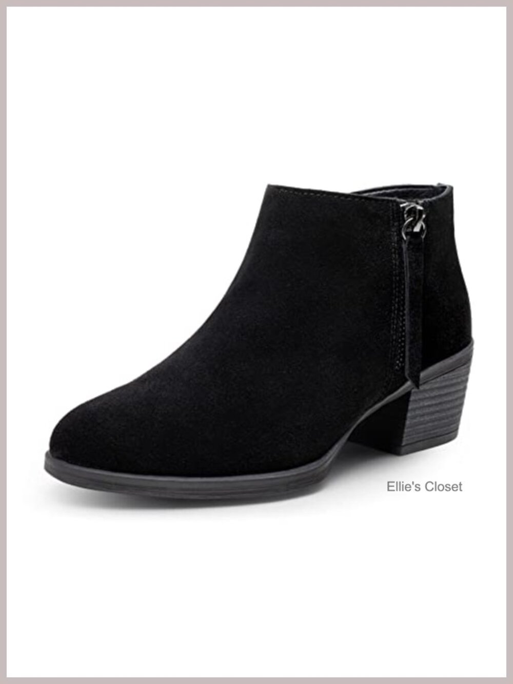 Suede Leather Ankle Boots Low Block Heel Dual Zip Round Toe Womens Booties
